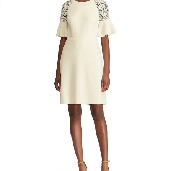 Lauren Ralph Lauren Women's Lace-Trim Crepe Dress - Cashew - Size 4